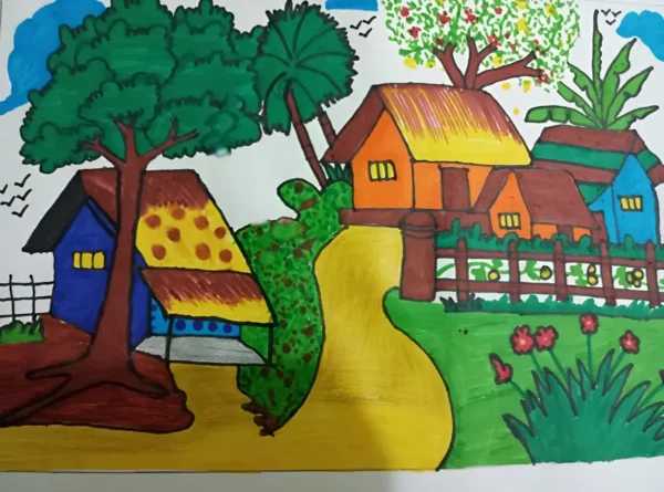 Realistic Hand Made Drawing of Village