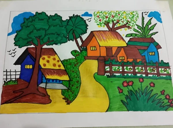 Realistic Hand Made Drawing of Village